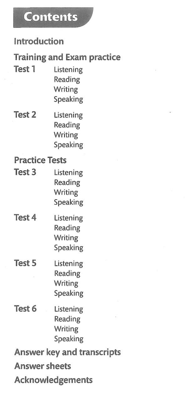 IELTS Trainer Six Practice Tests with Answers - mục lục